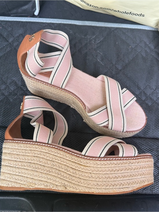 Tory Burch Shoes - Tory Burch Frieda Pink Striped Espadrille Wedge Sandals | Size: 8.5